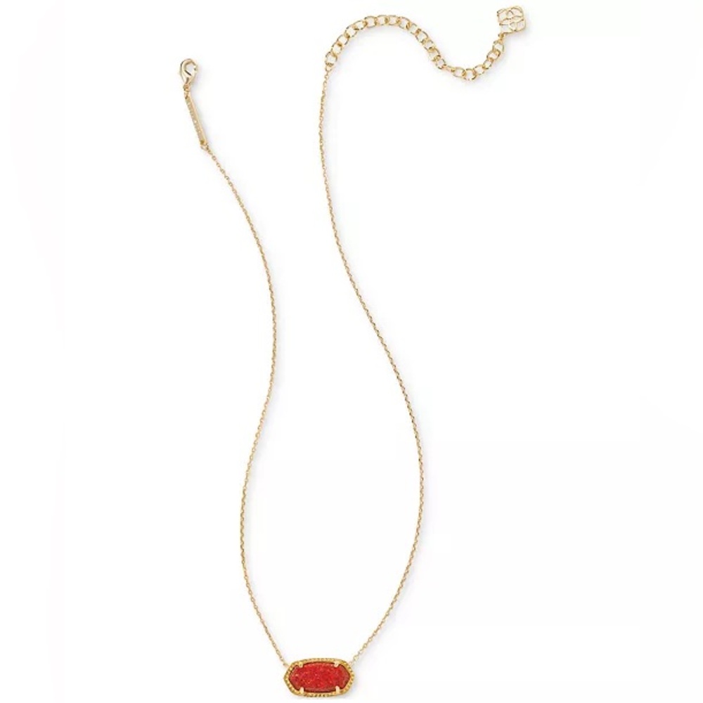 Kendra Scott Elisa Gold Pendant Necklace in Red Kyocera Opal - Picture 2 of 7